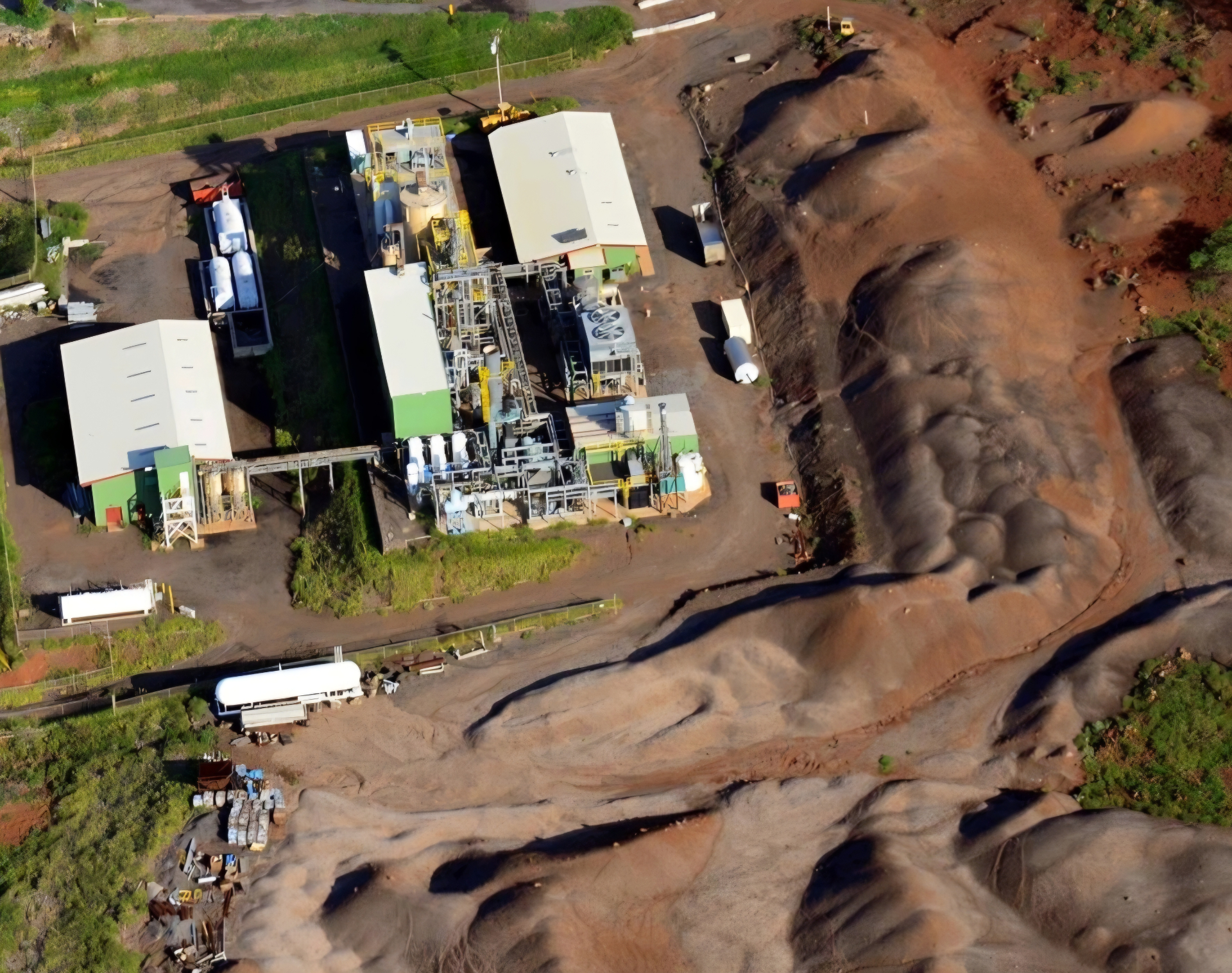 Aerial view of the AgEnergy Hawai‘i biochar facility in Kawaihae, North Kohala coast