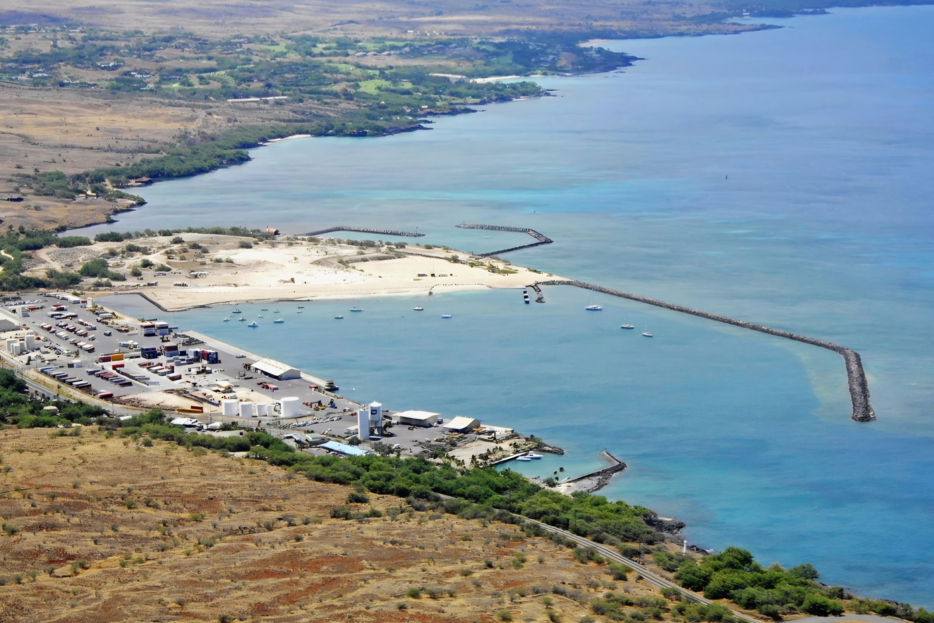 Aerial view of Kawaihae Harbor on the North Kohala coast of Hawaiʻi Island